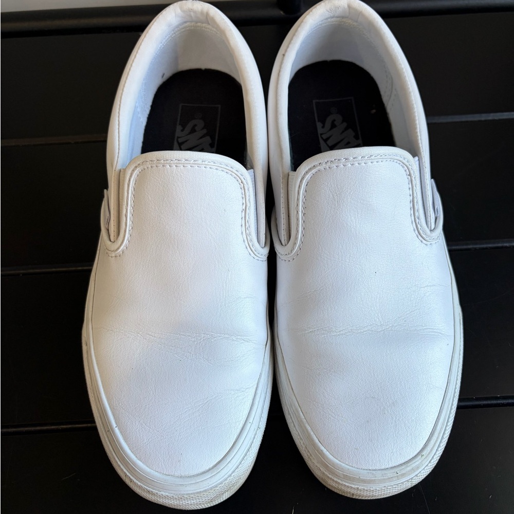 Vans White Leather Slip-On Sneakers - 7.5W/6M